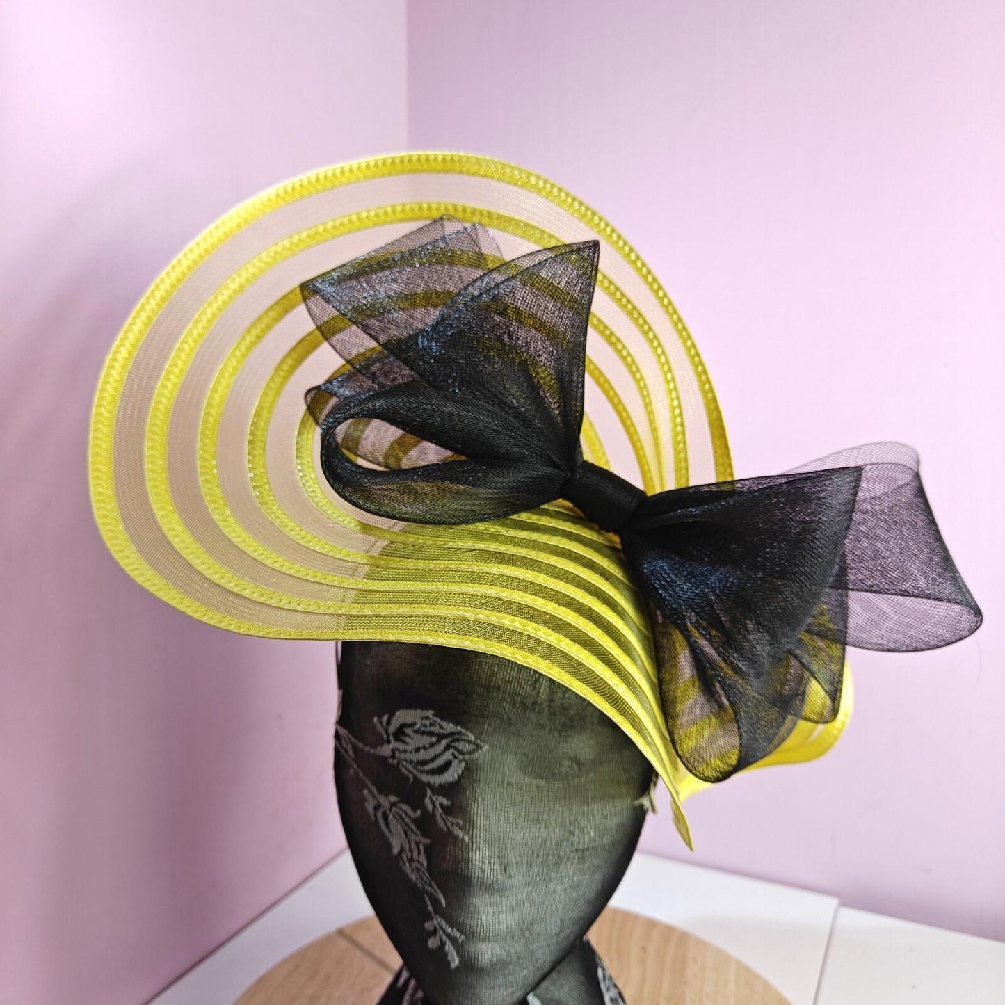 yellow black bow fascinator millinery wedding hat Kentucky Derby Royal Ascot