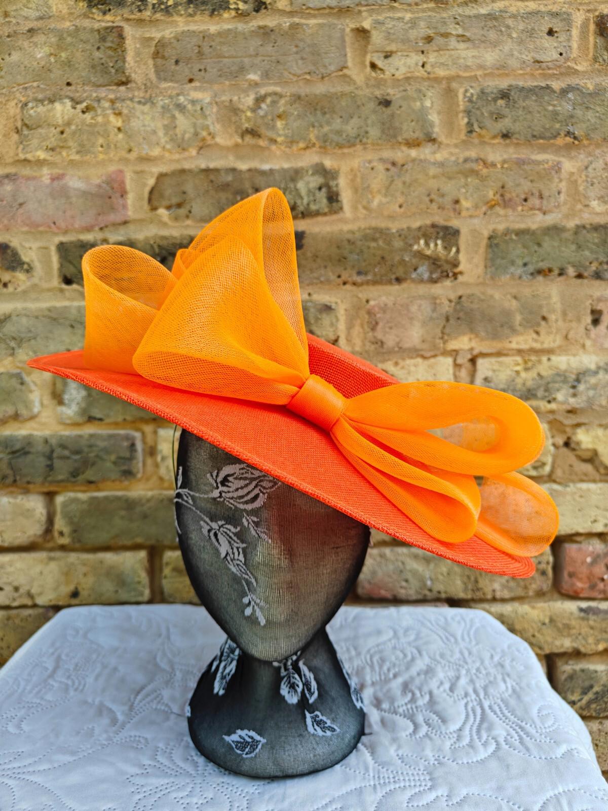 orange large fascinator wedding hat  Kentucky Derby Royal Ascot bow