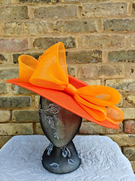 orange large fascinator wedding hat  Kentucky Derby Royal Ascot bow