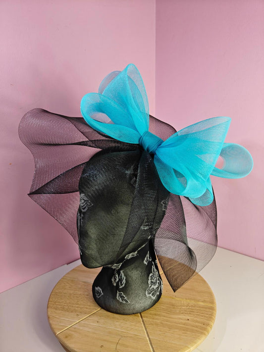 black turquoise fascinator millinery headband derby wedding hat ascot race