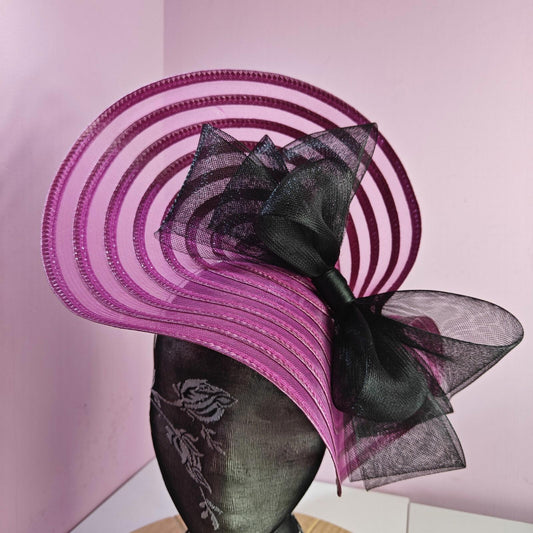 dark pink black bow fascinator millinery wedding hat Kentucky Derby Royal Ascot