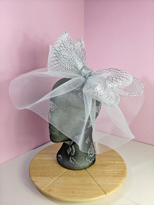 white silver fascinator millinery headband derby wedding hat ascot race