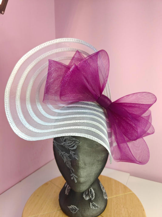 white plum pink bow fascinator millinery wedding hat Kentucky Derby Royal Ascot