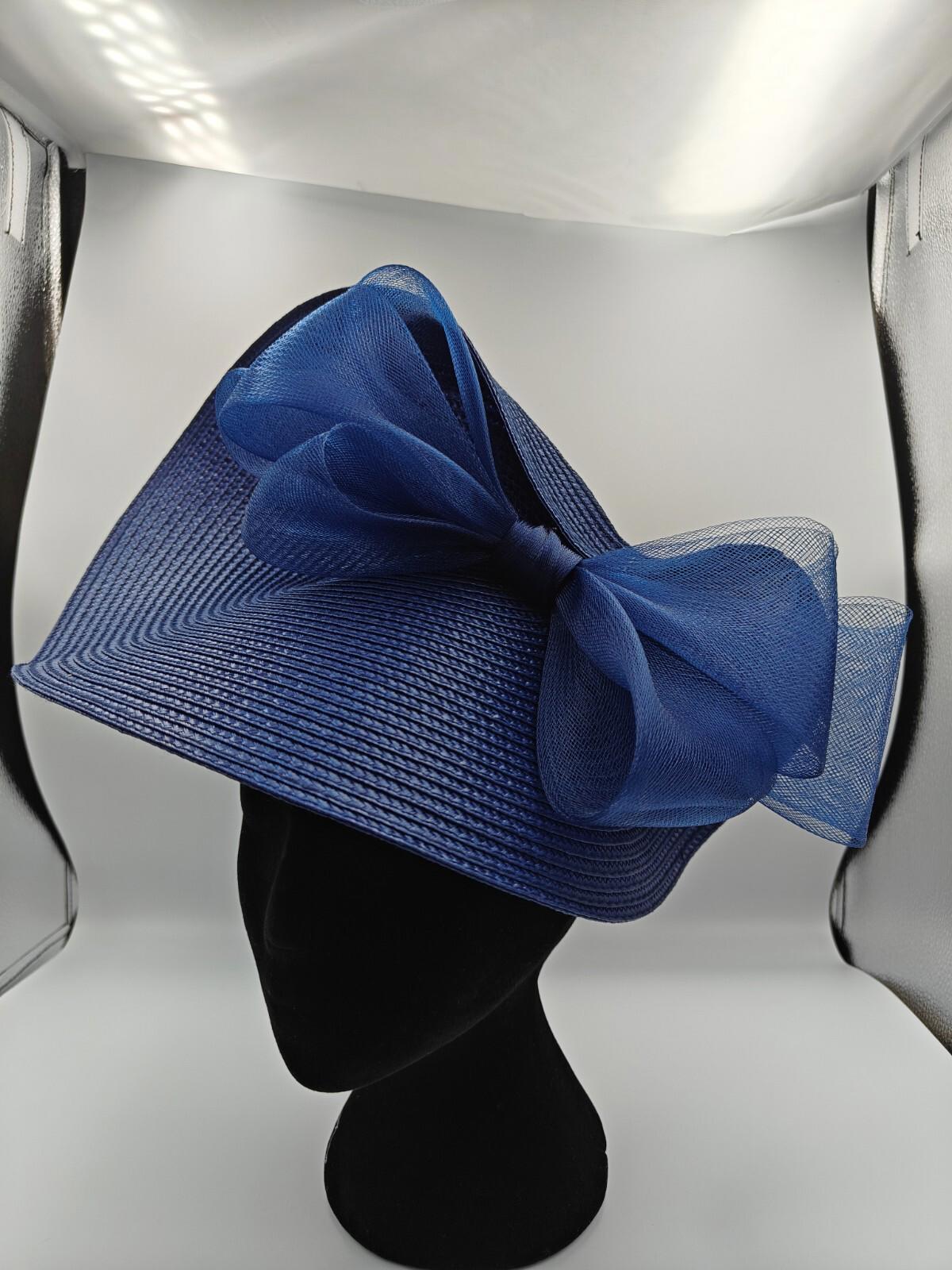 navy blue large straw fascinator millinery burlesque headband wedding hat bow