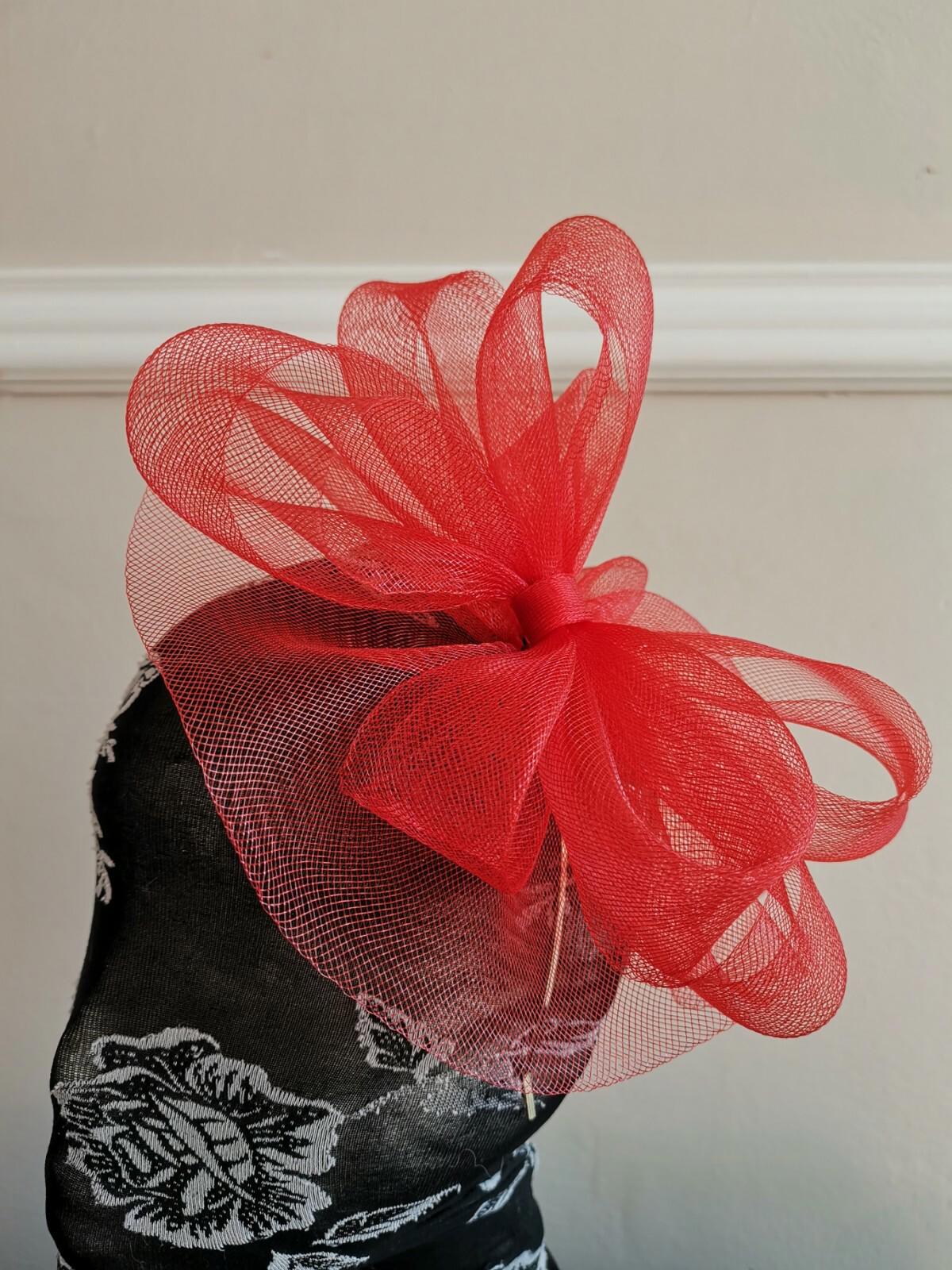 red fascinator millinery burlesque headband wedding hat hair piece race ascot
