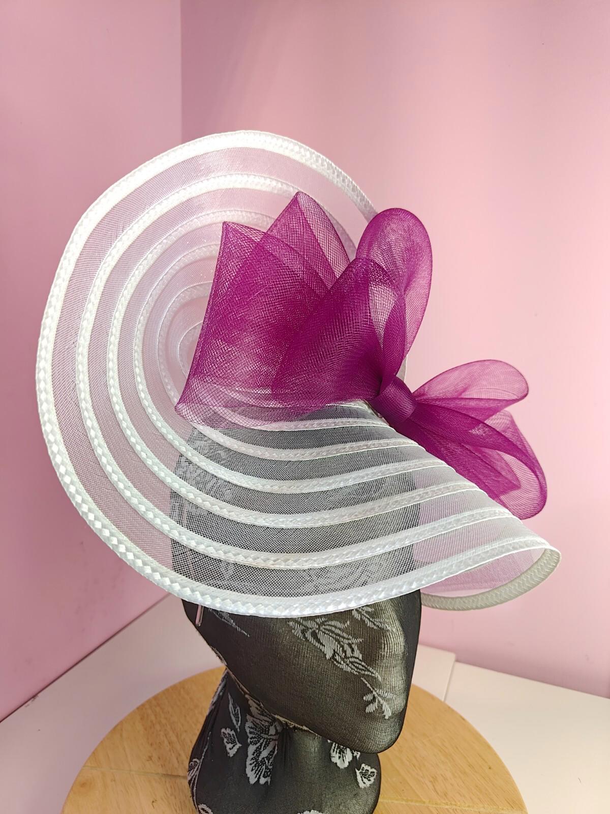 white plum pink bow fascinator millinery wedding hat Kentucky Derby Royal Ascot