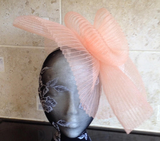 Peach coral nude fascinator millinery burlesque wedding hat ascot race bridal