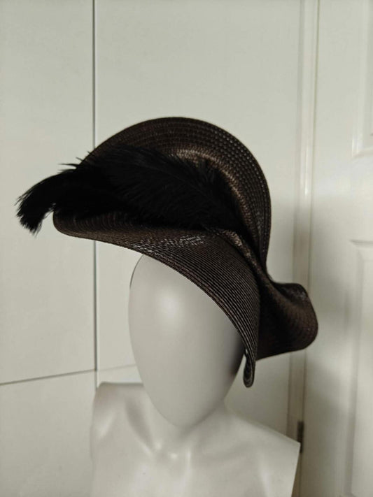 dark brown straw fascinator ostrich feather millinery headband wedding hat