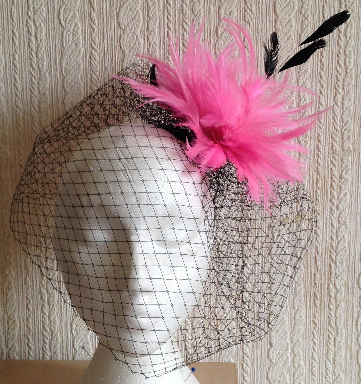 pink feather black veiling fascinator millinery hair clip ascot wedding bridal x
