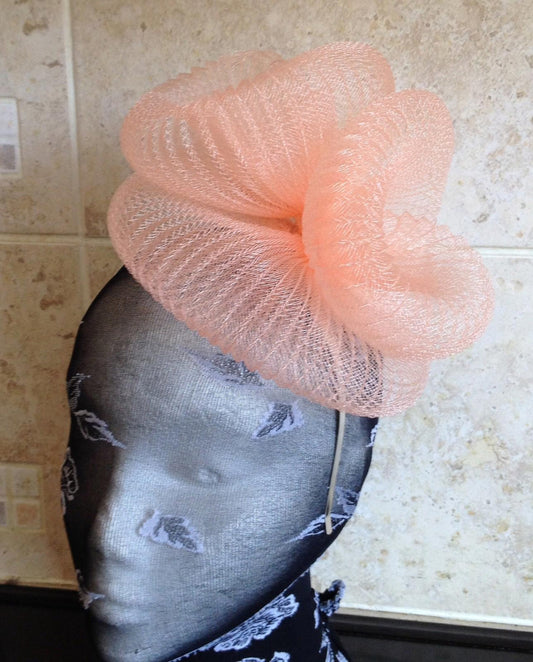 Peach coral nude fascinator millinery burlesque wedding hat ascot race bridal