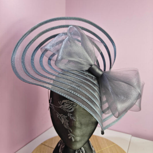 grey bow fascinator millinery wedding hat Kentucky Derby Royal Ascot