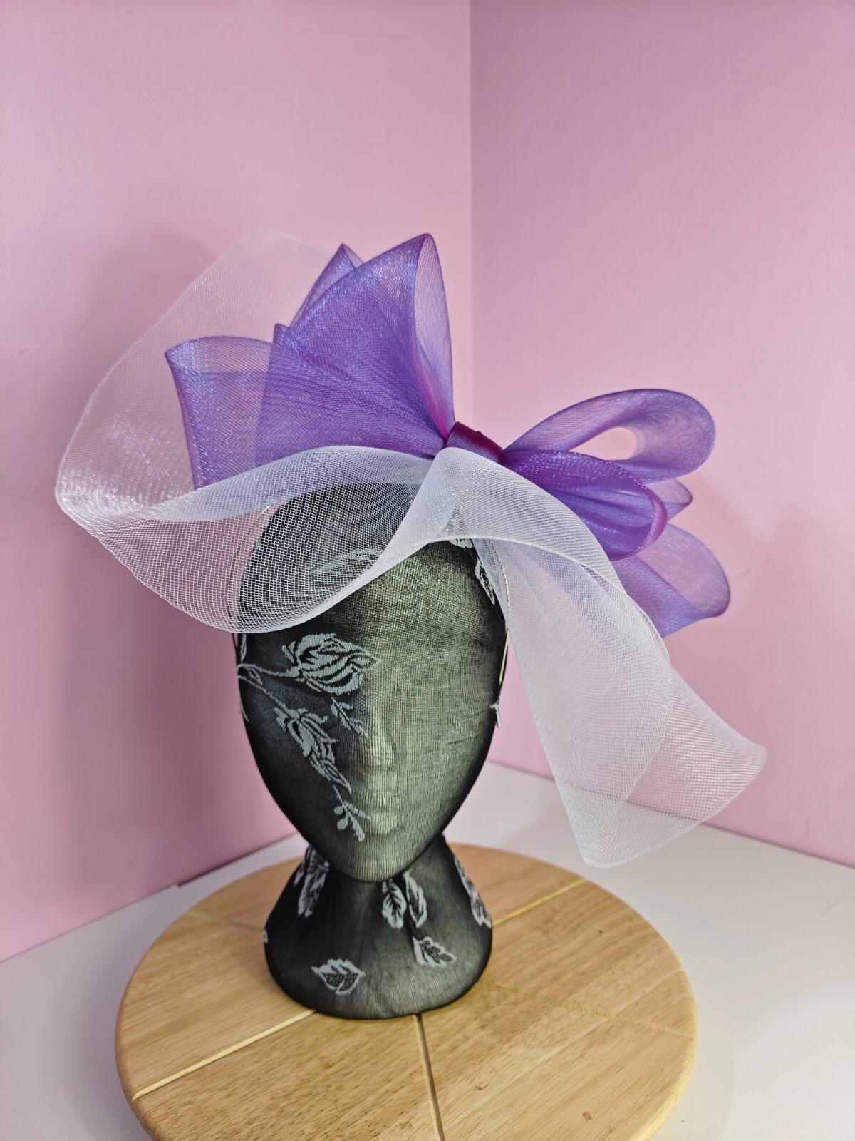 white purple fascinator millinery headband derby wedding hat ascot race