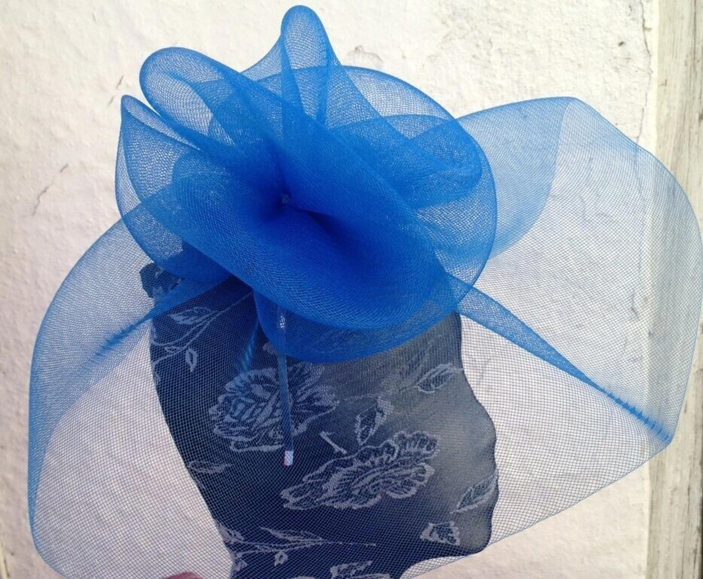 blue fascinator millinery burlesque wedding hat ascot race bridal British