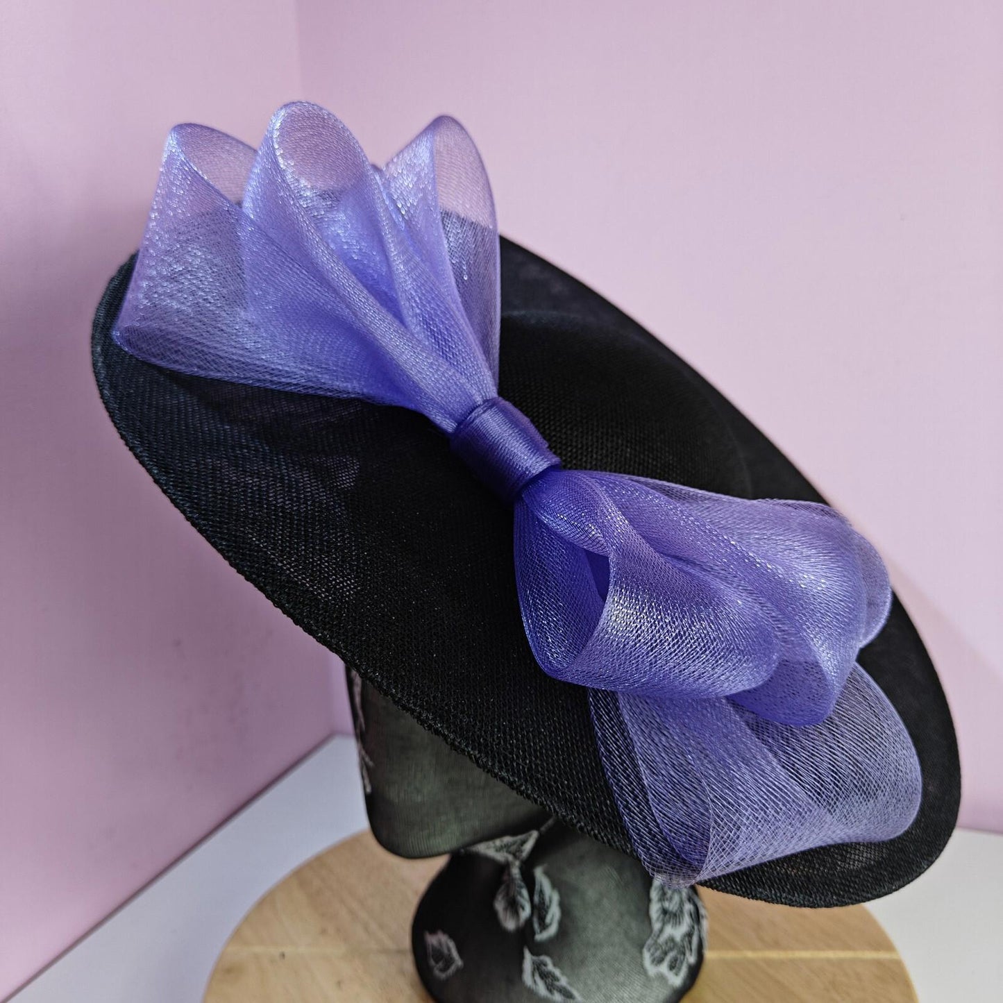 black lilac large fascinator wedding hat  Kentucky Derby Royal Ascot bow