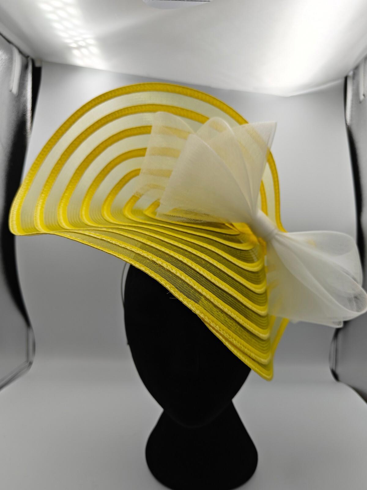 yellow white bow straw fascinator millinery burlesque headband wedding hat