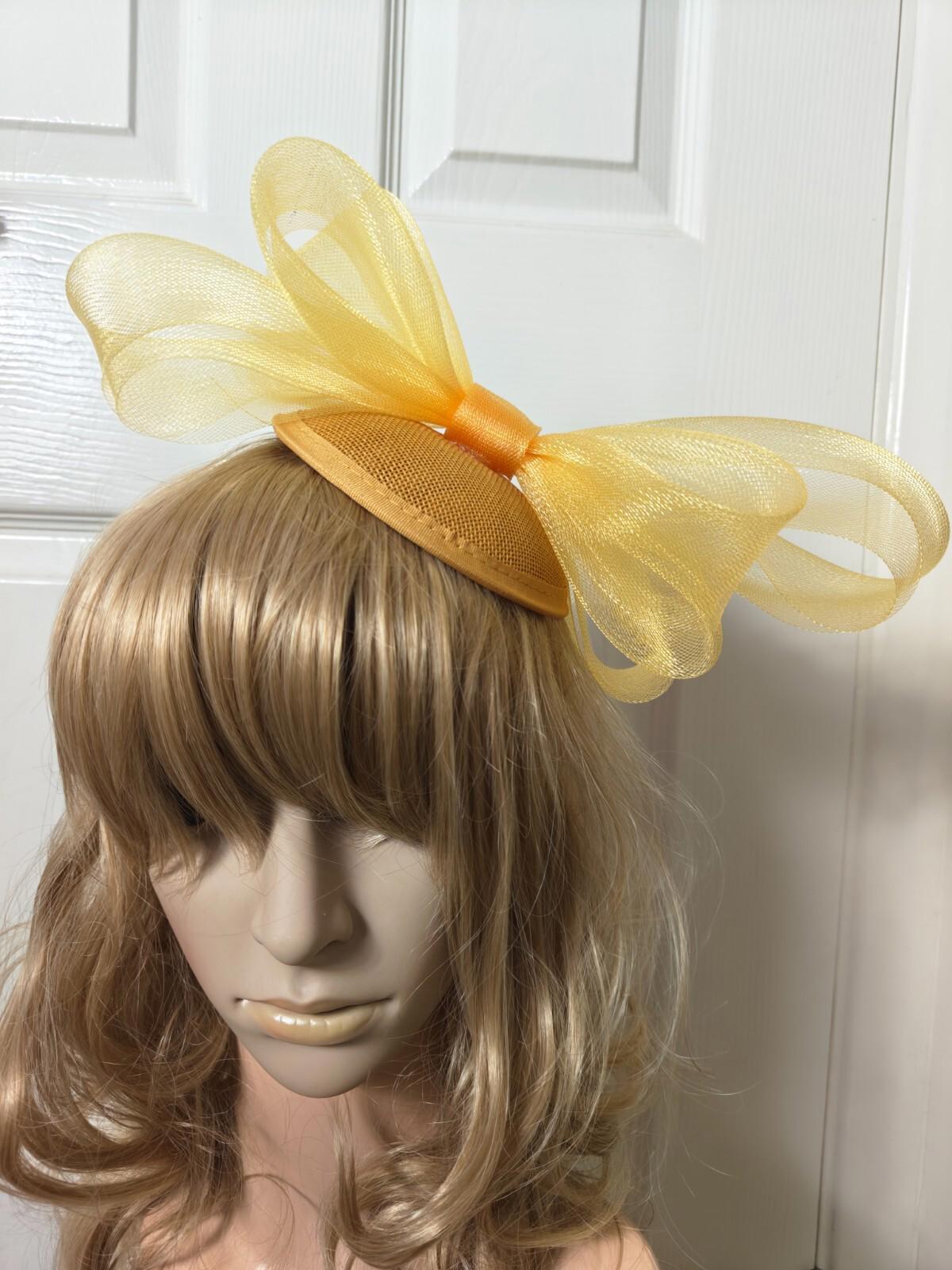 gold yellow fascinator millinery burlesque headband wedding hat ascot race