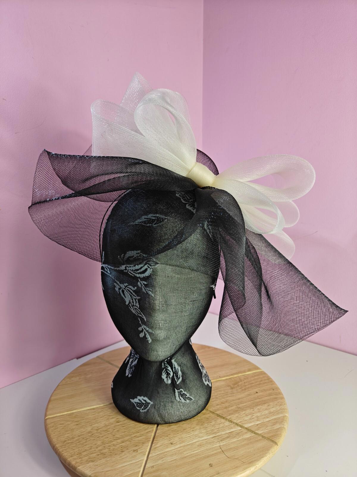 black ivory fascinator millinery headband derby wedding hat ascot race