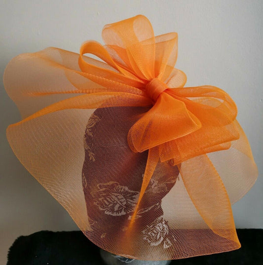orange fascinator millinery burlesque wedding hat ascot race bridal British