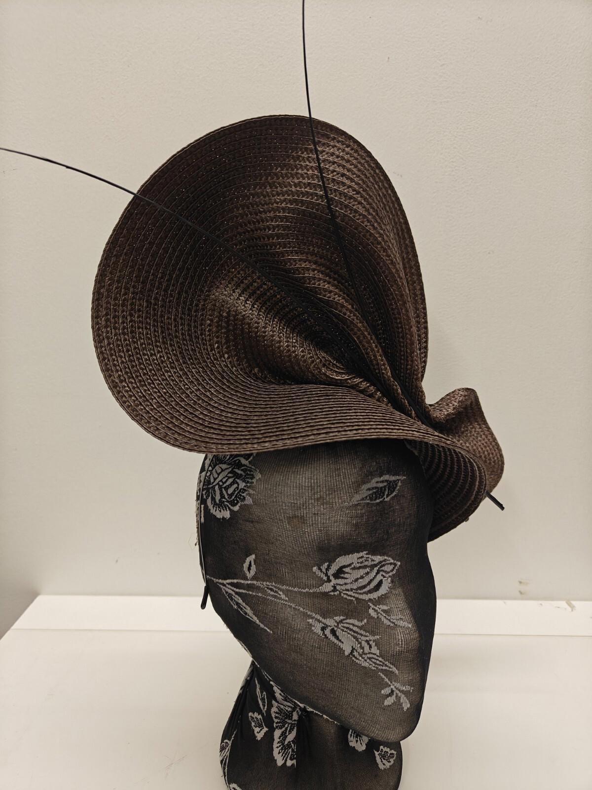 dark brown straw fascinator ostrich quill spine millinery headband wedding hat