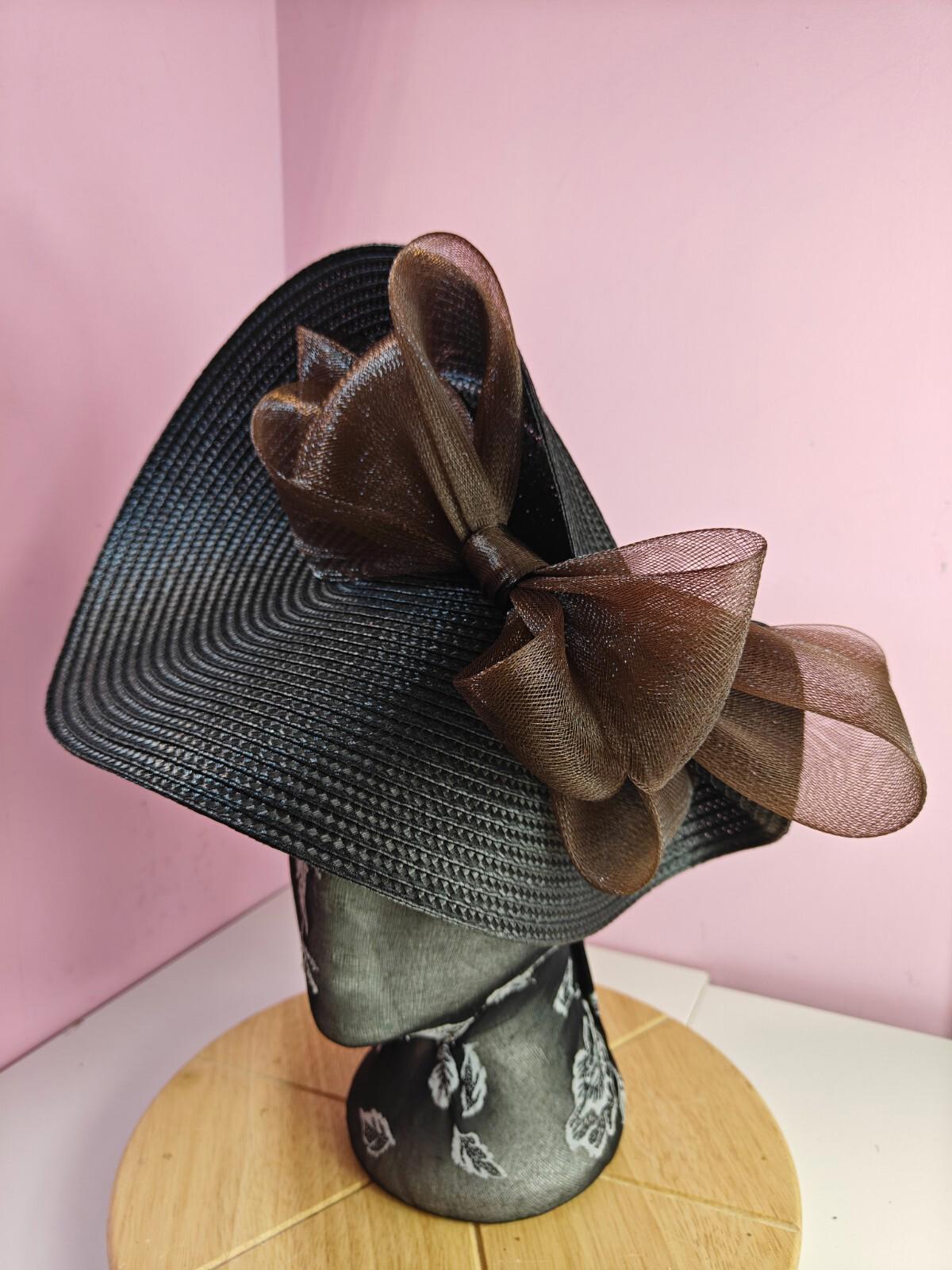 black brown large straw fascinator wedding hat Kentucky Derby Royal Ascot
