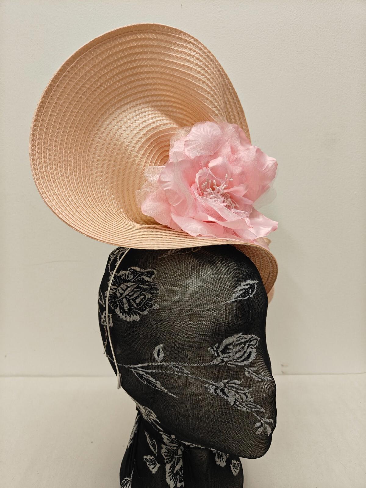 peach pink flower large straw fascinator millinery burlesque headband wedding