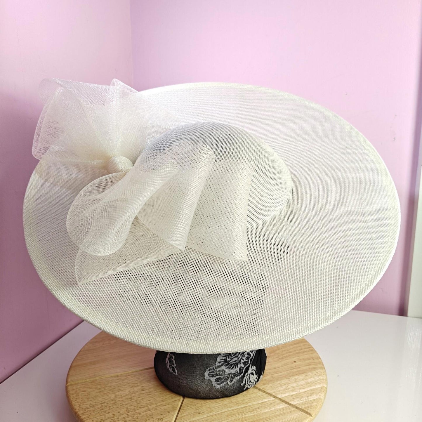 Ivory off white large fascinator wedding hat  Kentucky Derby Royal Ascot bow