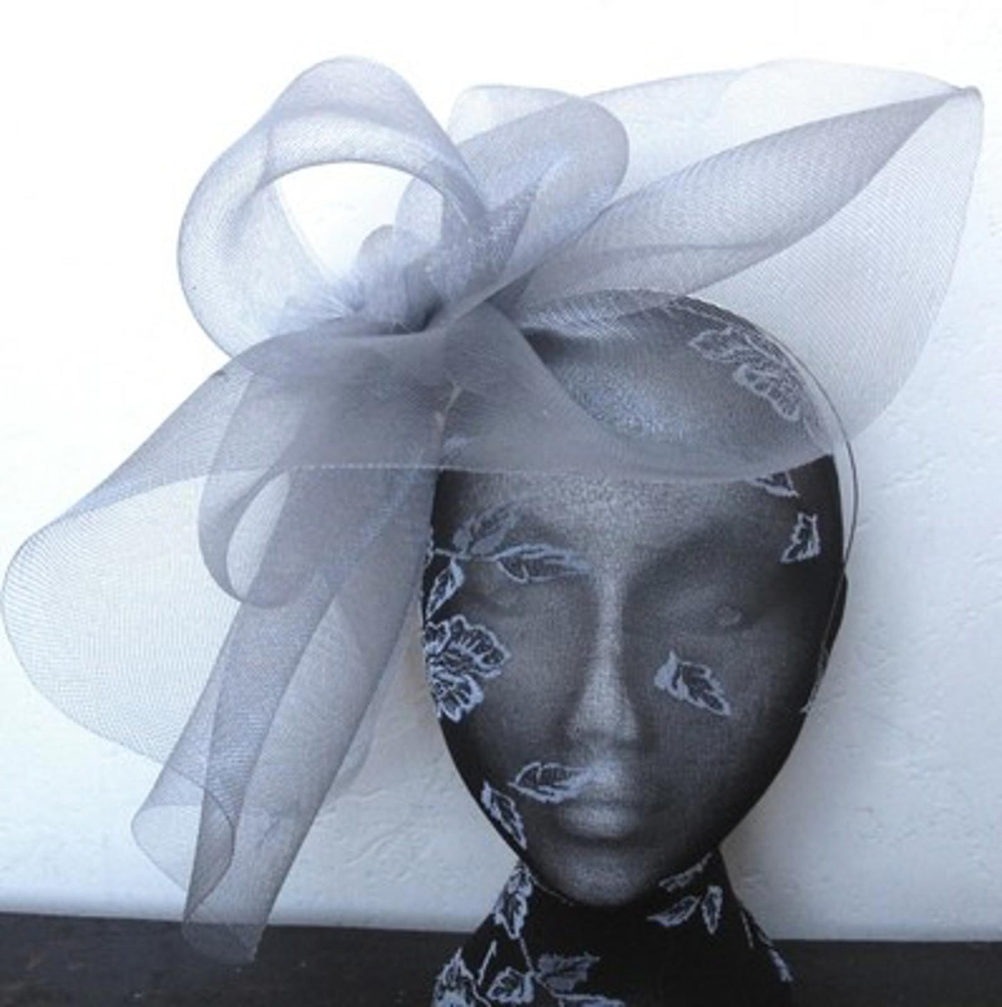 grey feather fascinator millinery burlesque headband wedding hat hair piece