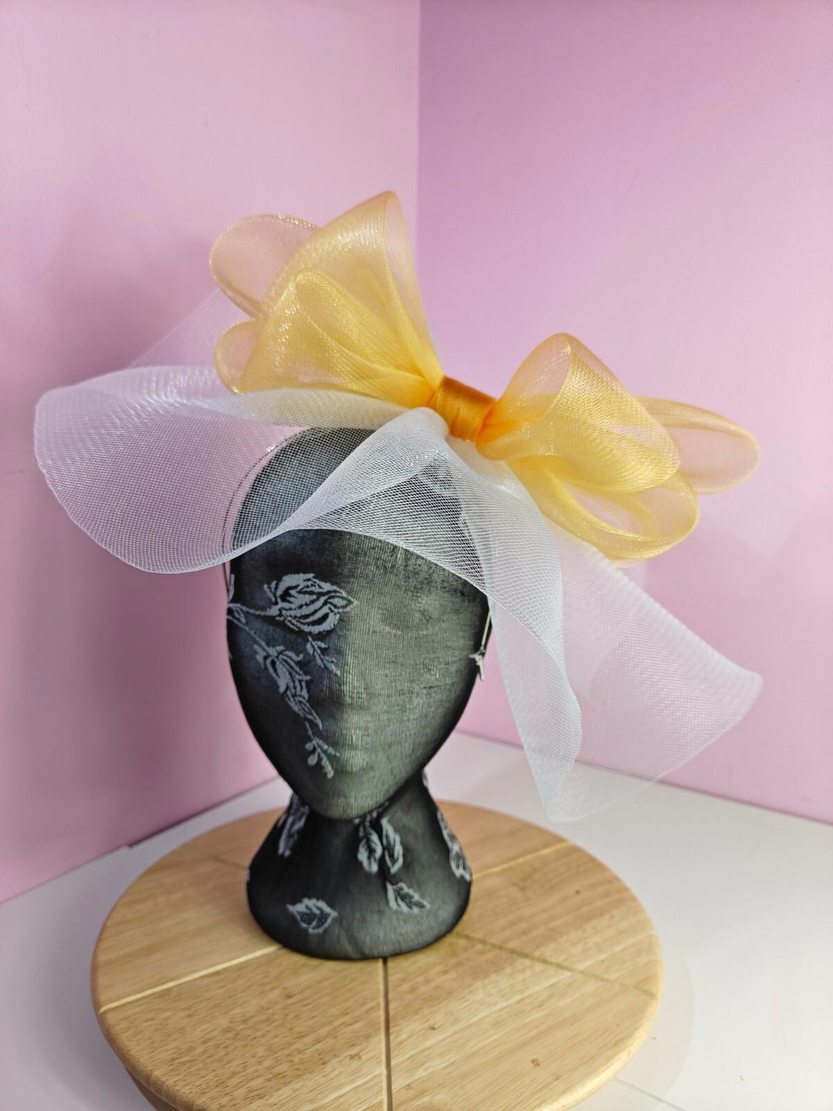 white gold fascinator millinery headband derby wedding hat ascot race