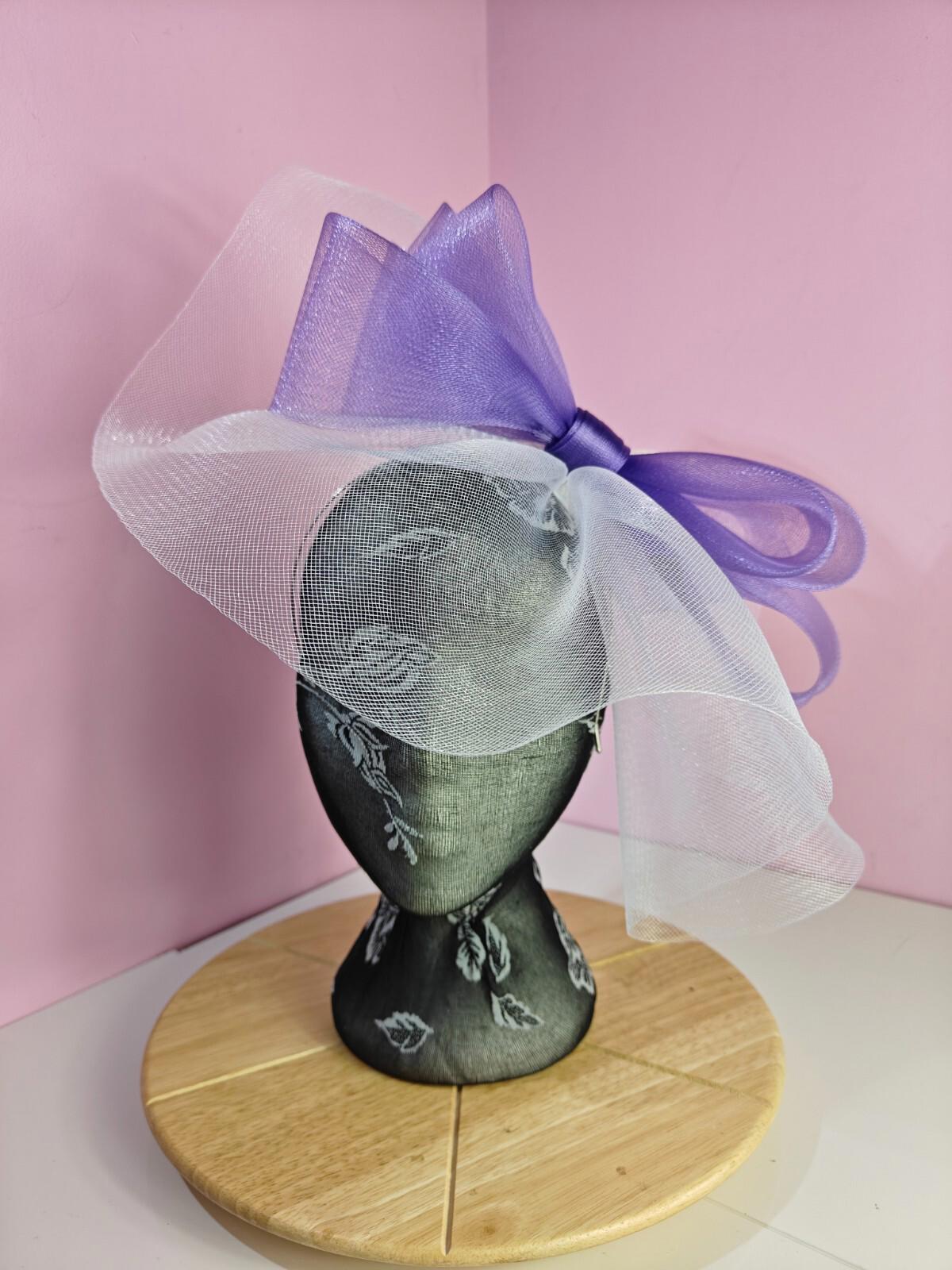 white light purple fascinator millinery headband derby wedding hat ascot race
