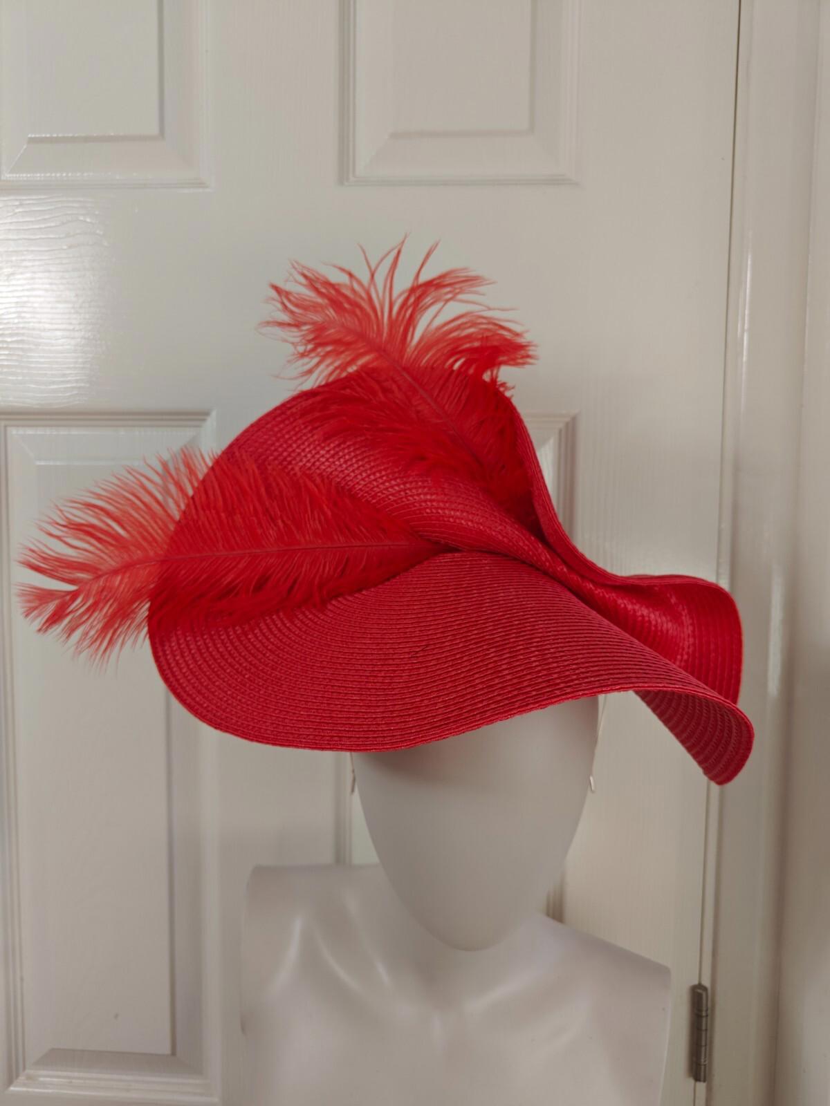 red large straw fascinator ostrich feather millinery headband wedding hat