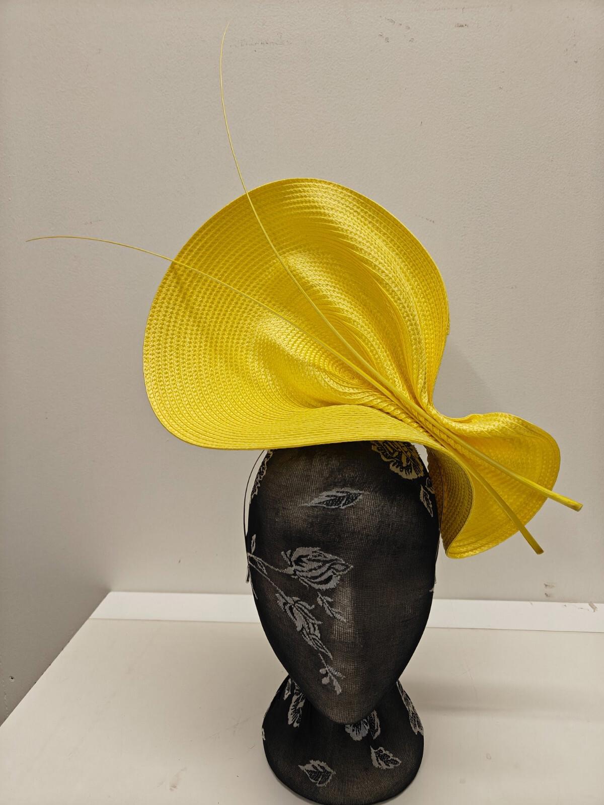 yellow large straw fascinator ostrich quill spine millinery headband wedding hat