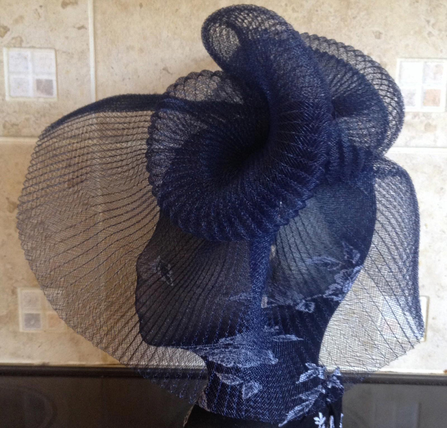 Navy dark blue fascinator millinery burlesque wedding hat hair ascot race bridal