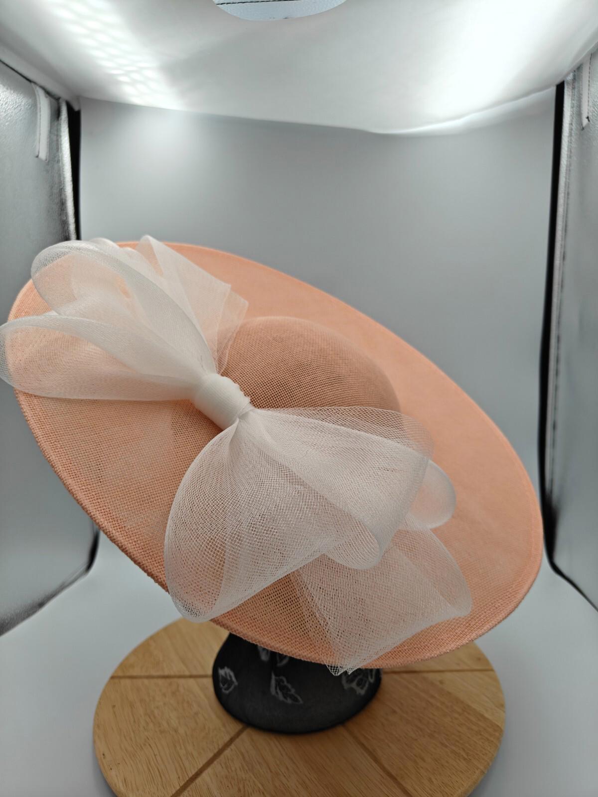 peach white large fascinator headband wedding hat  Kentucky Derby Royal Ascot