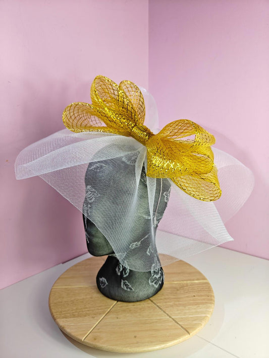 white gold fascinator millinery headband derby wedding hat ascot race