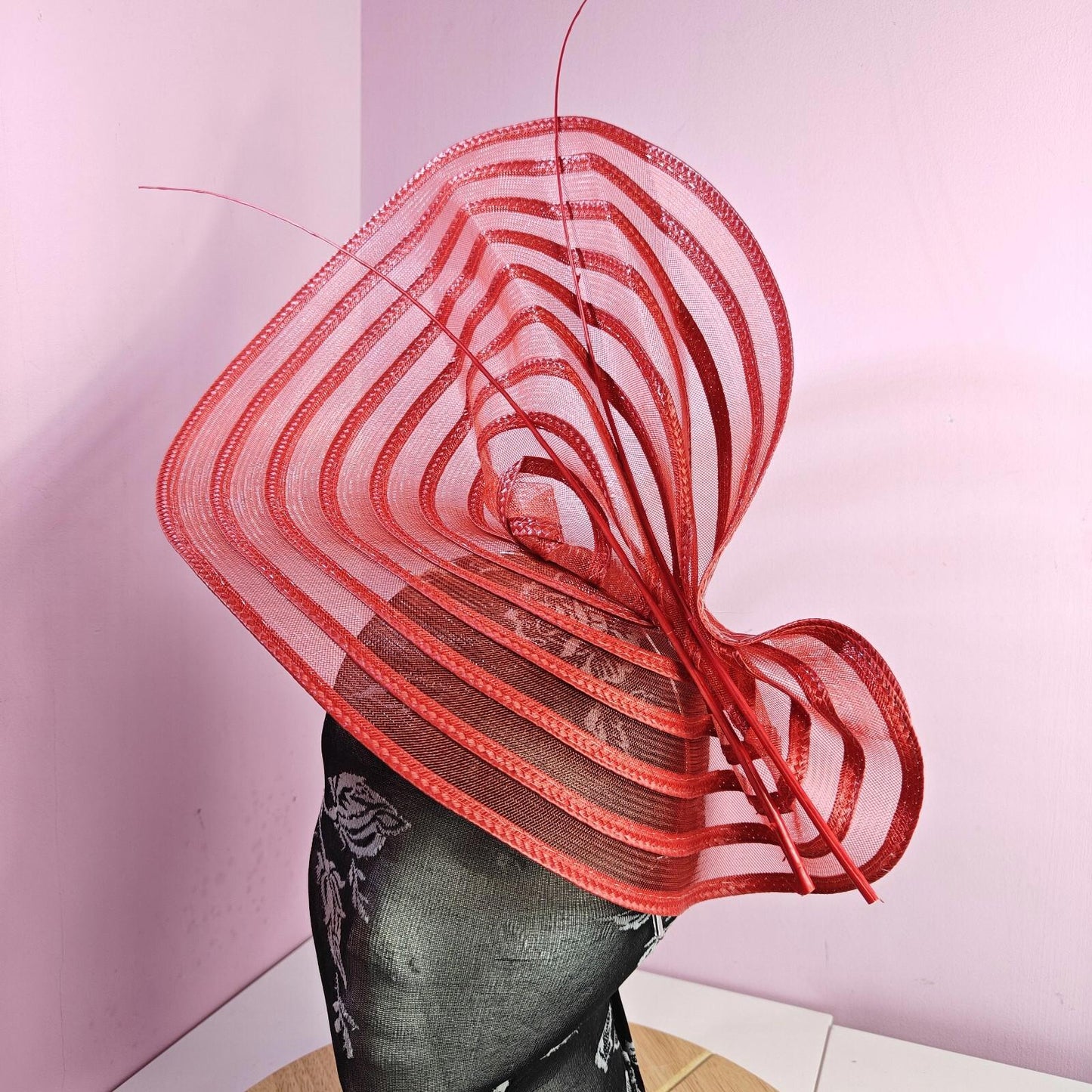 red ostrich quill spine fascinator wedding hat Kentucky Derby Royal Ascot