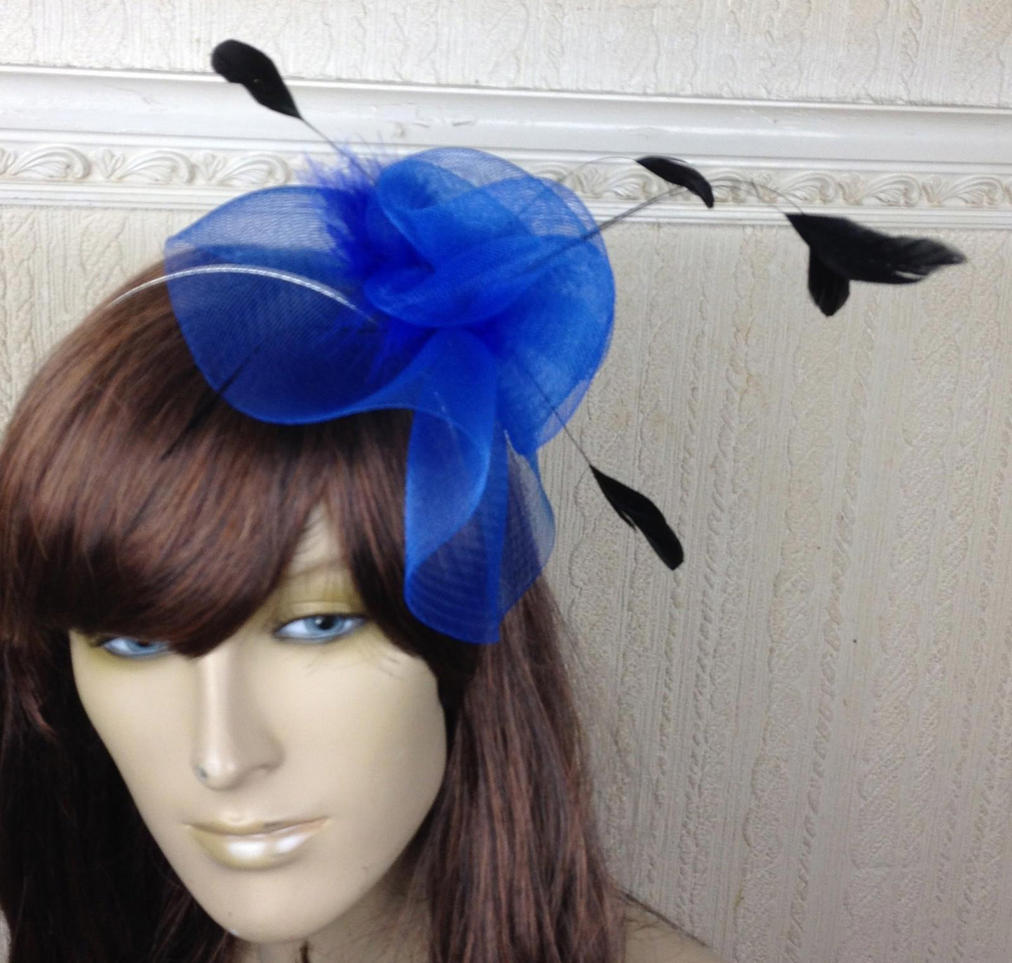 blue black feather hair headband fascinator millinery wedding hat ascot race 1