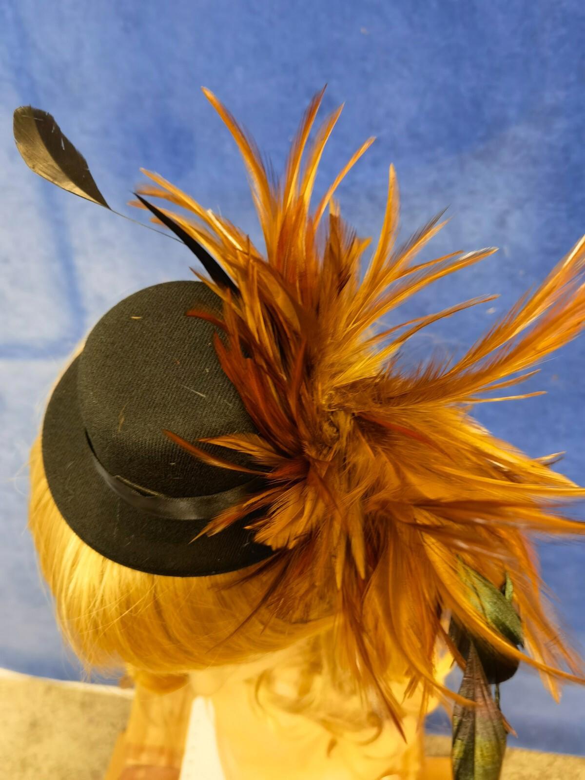 Brown black feather mini top hat fascinator millinery burlesque wedding 1