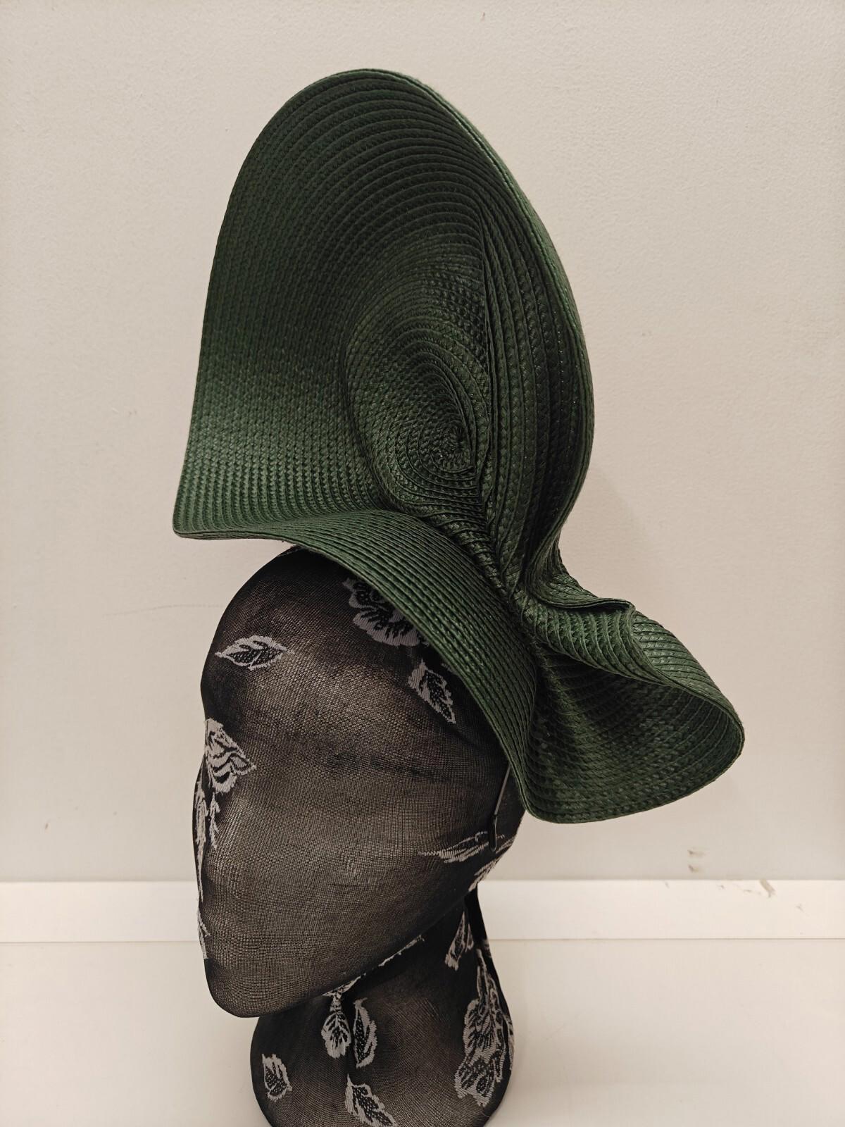 dark green large straw fascinator millinery burlesque headband wedding hat