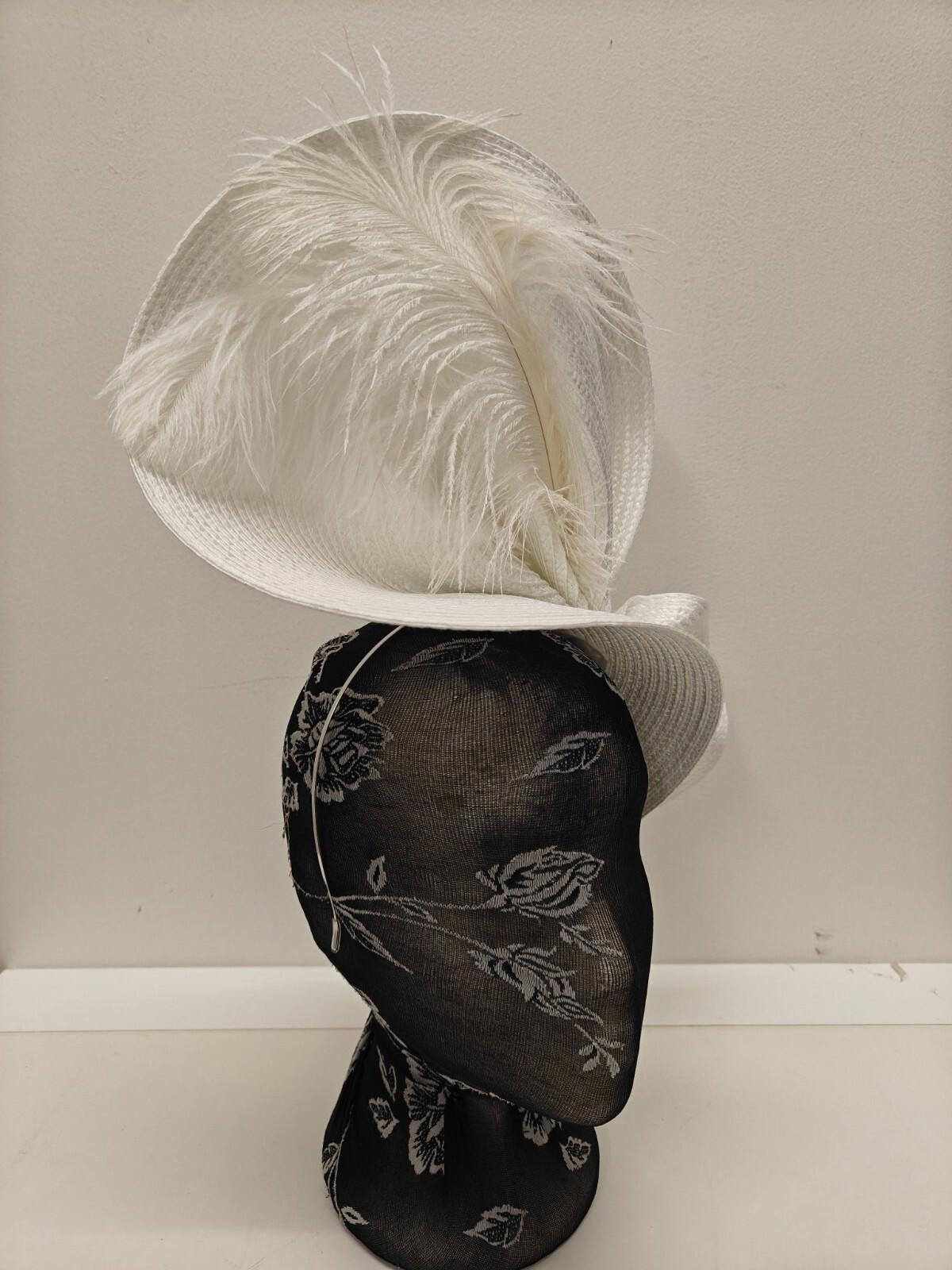 white large straw fascinator ostrich feather millinery headband wedding hat