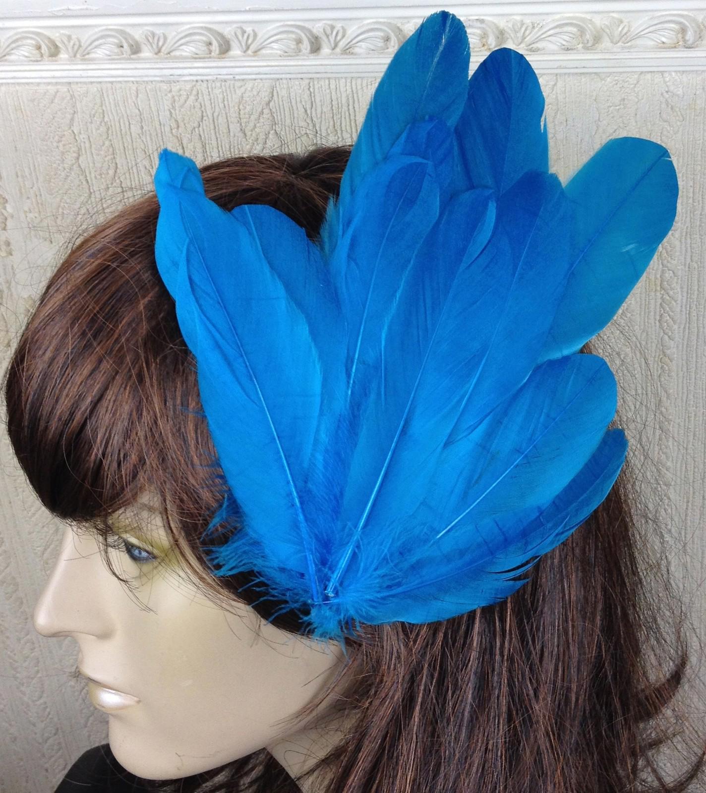 turquoise feather fascinator millinery hair clip wedding piece ascot race dance