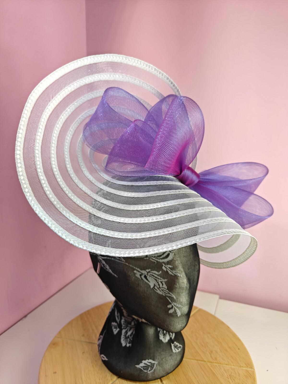 white purple bow fascinator millinery wedding hat Kentucky Derby Royal Ascot