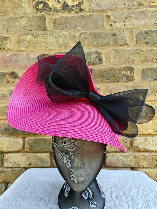 hot pink black large straw fascinator millinery headband wedding hat ascot