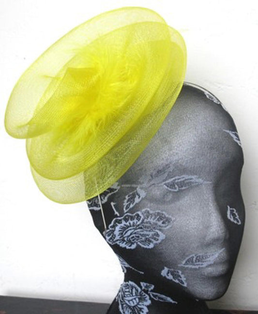 yellow feather fascinator millinery burlesque headband wedding hat hair piece x