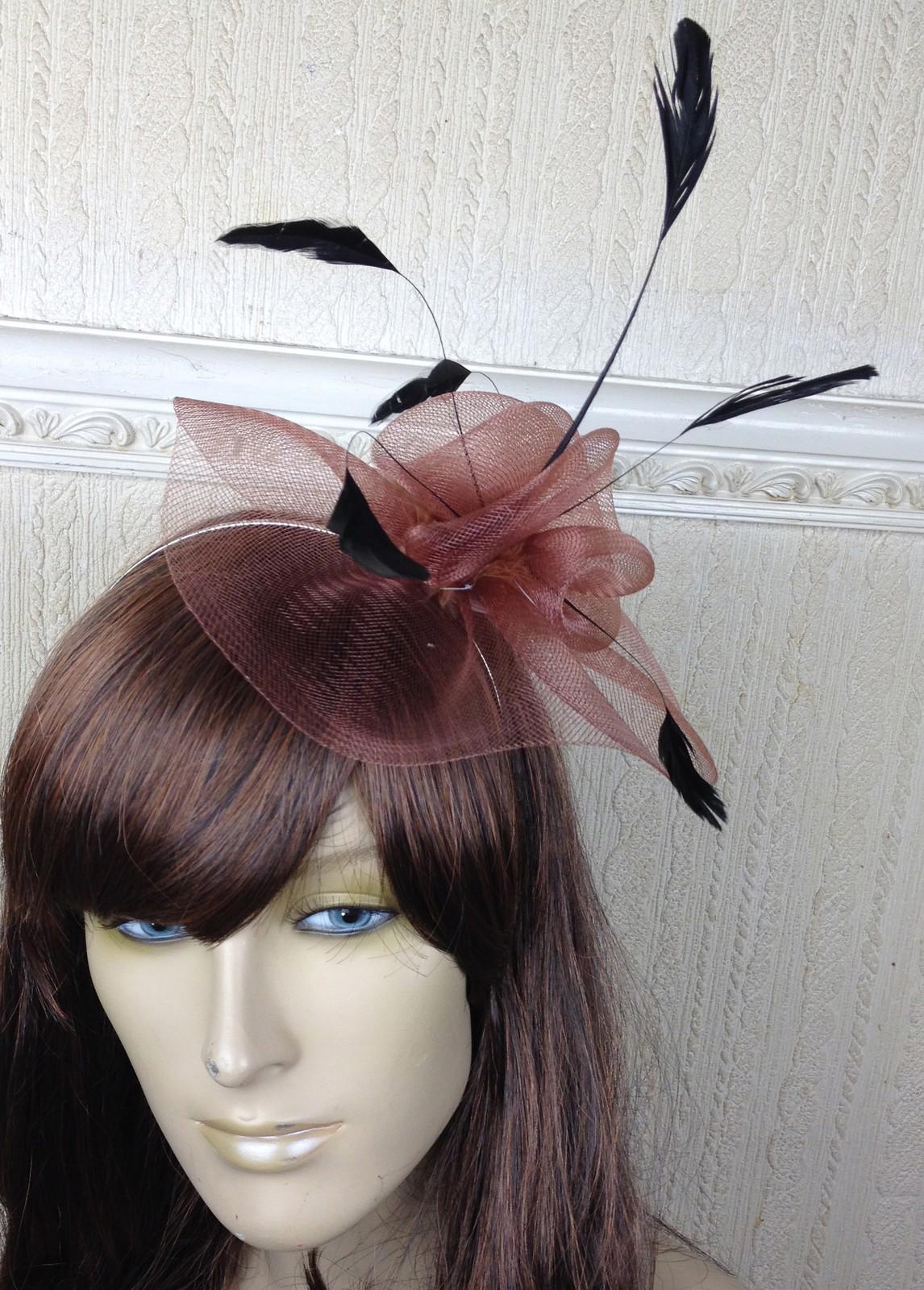 tan brown feather hair headband fascinator millinery wedding hat ascot race x
