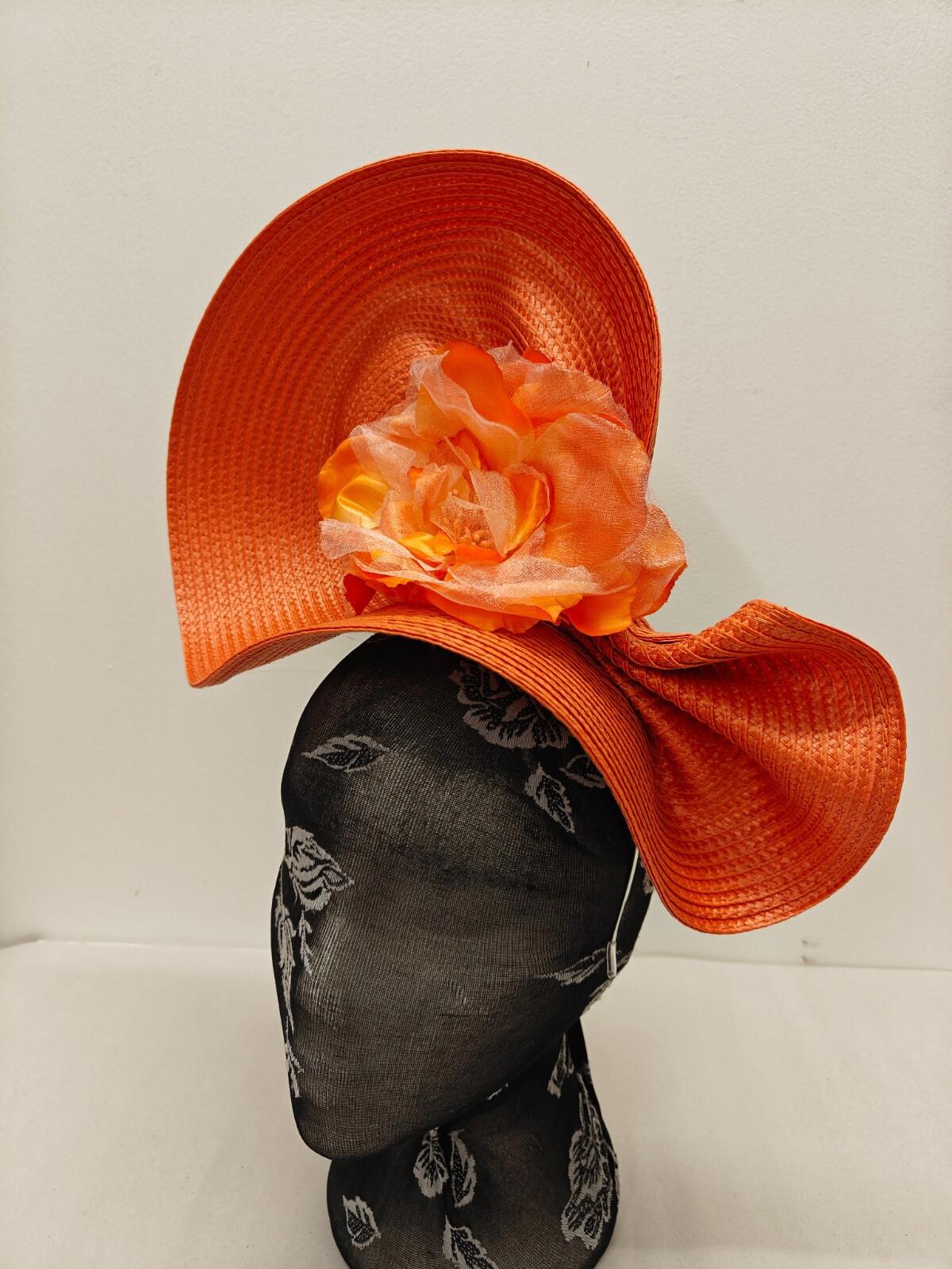 orange flower large straw fascinator millinery burlesque headband wedding hat