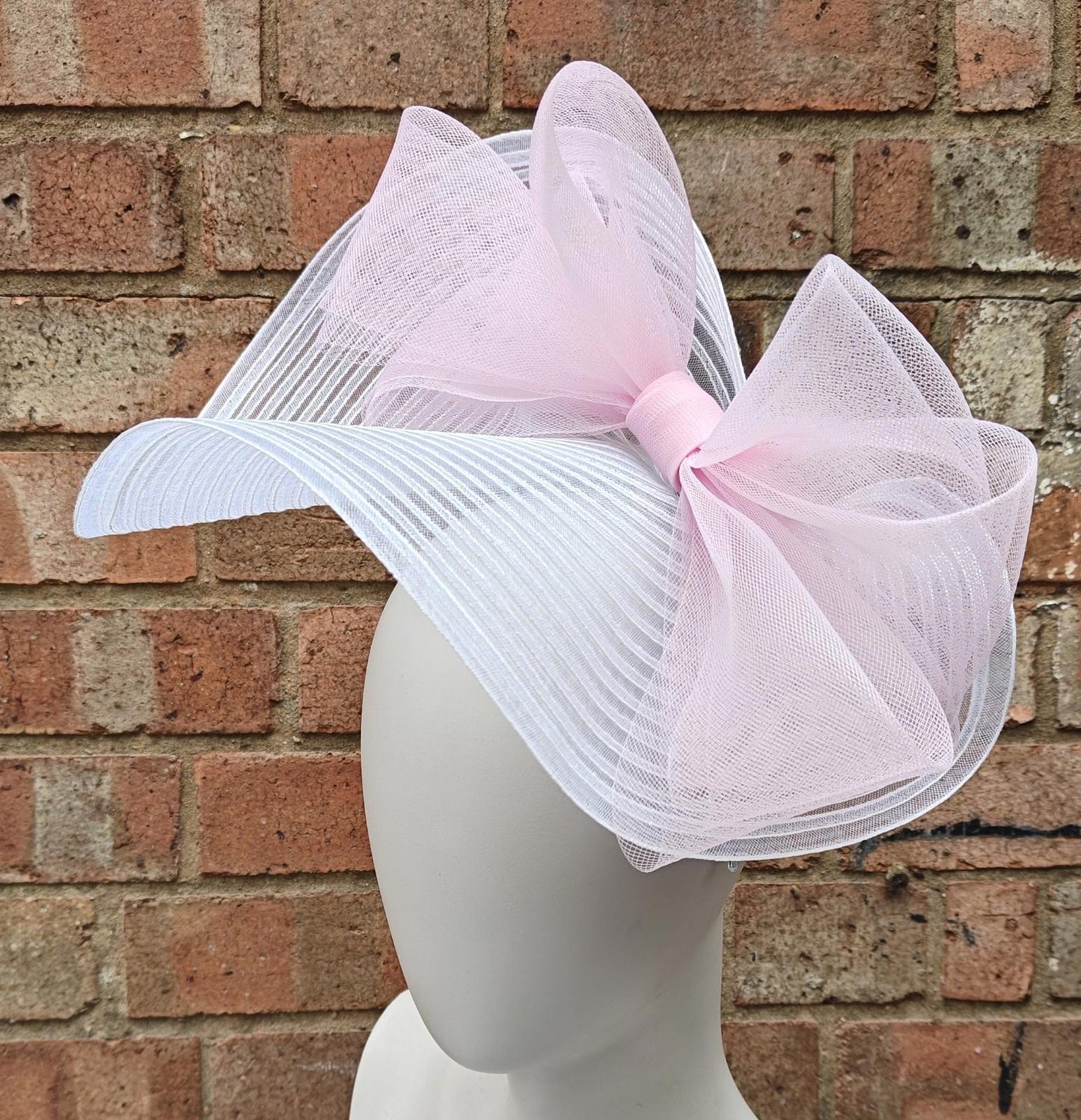 white baby pink bow crinoline fascinator millinery headband wedding hat party cosplay