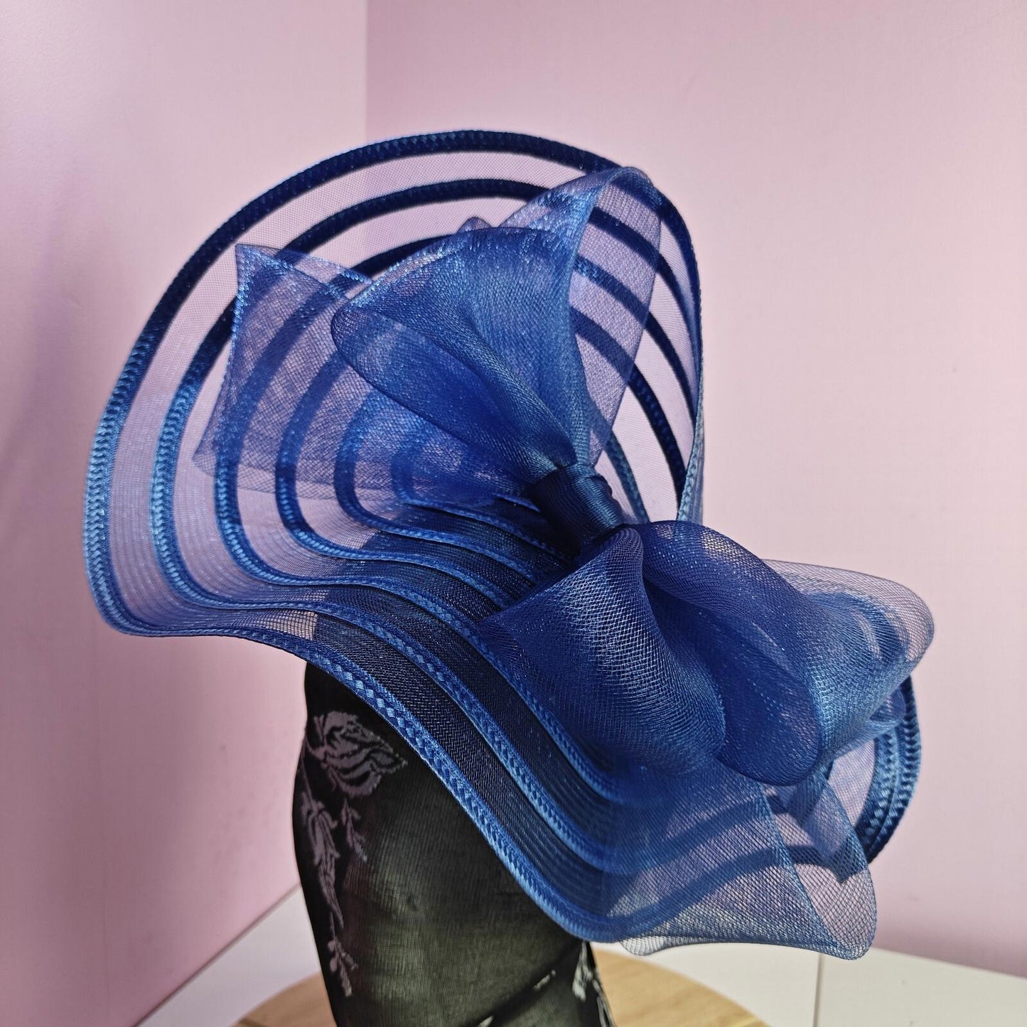 dark blue bow fascinator millinery wedding hat Kentucky Derby Royal Ascot