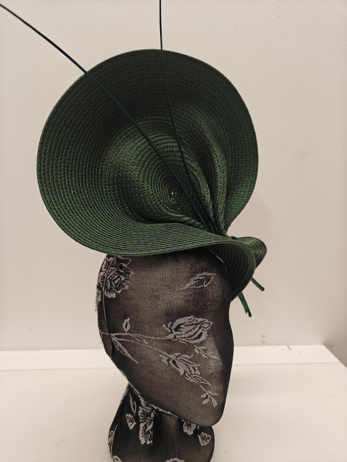 green large straw fascinator ostrich quill spine millinery headband wedding hat