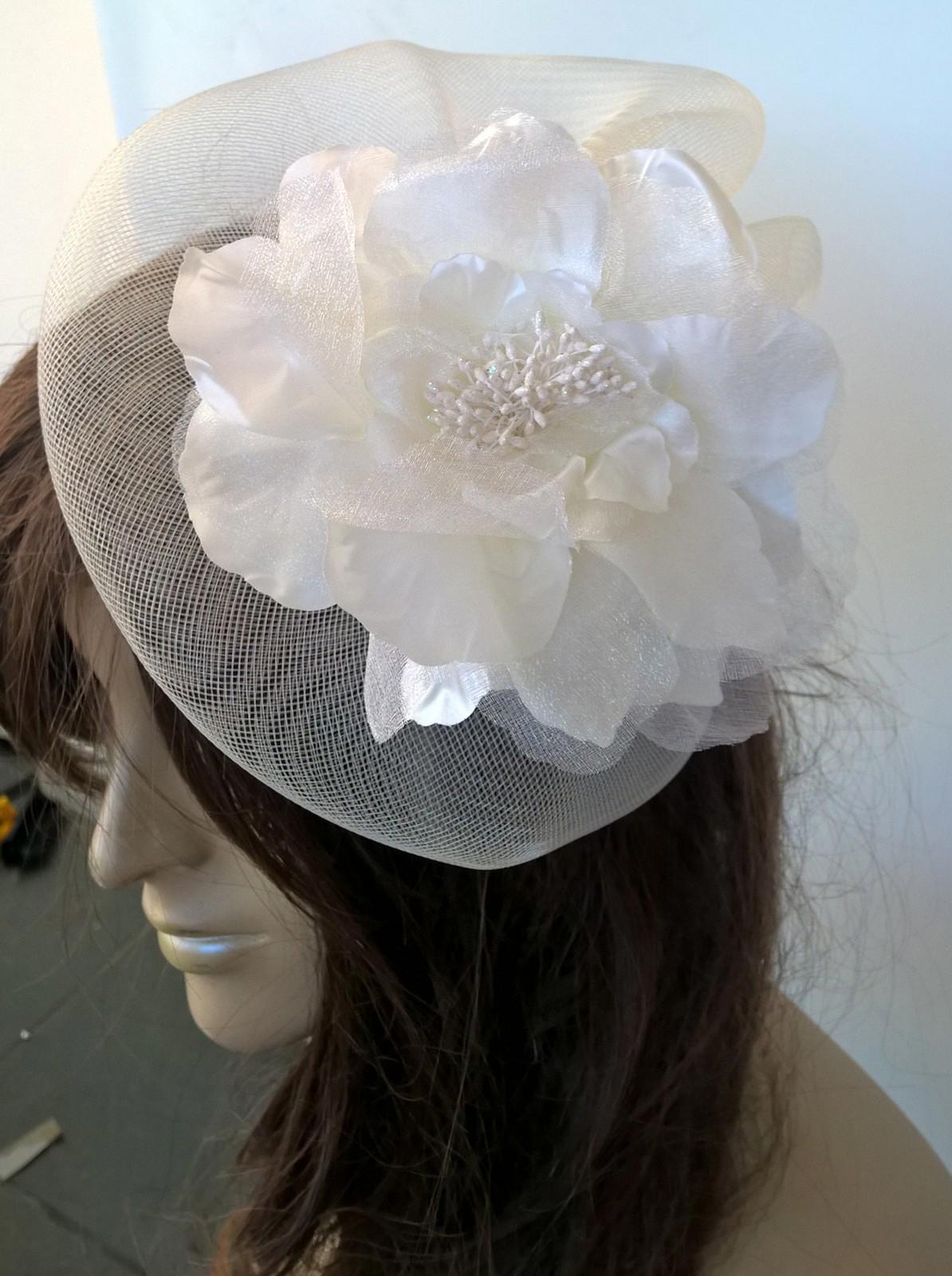 ivory satin flower fascinator millinery burlesque wedding hat bridal race x
