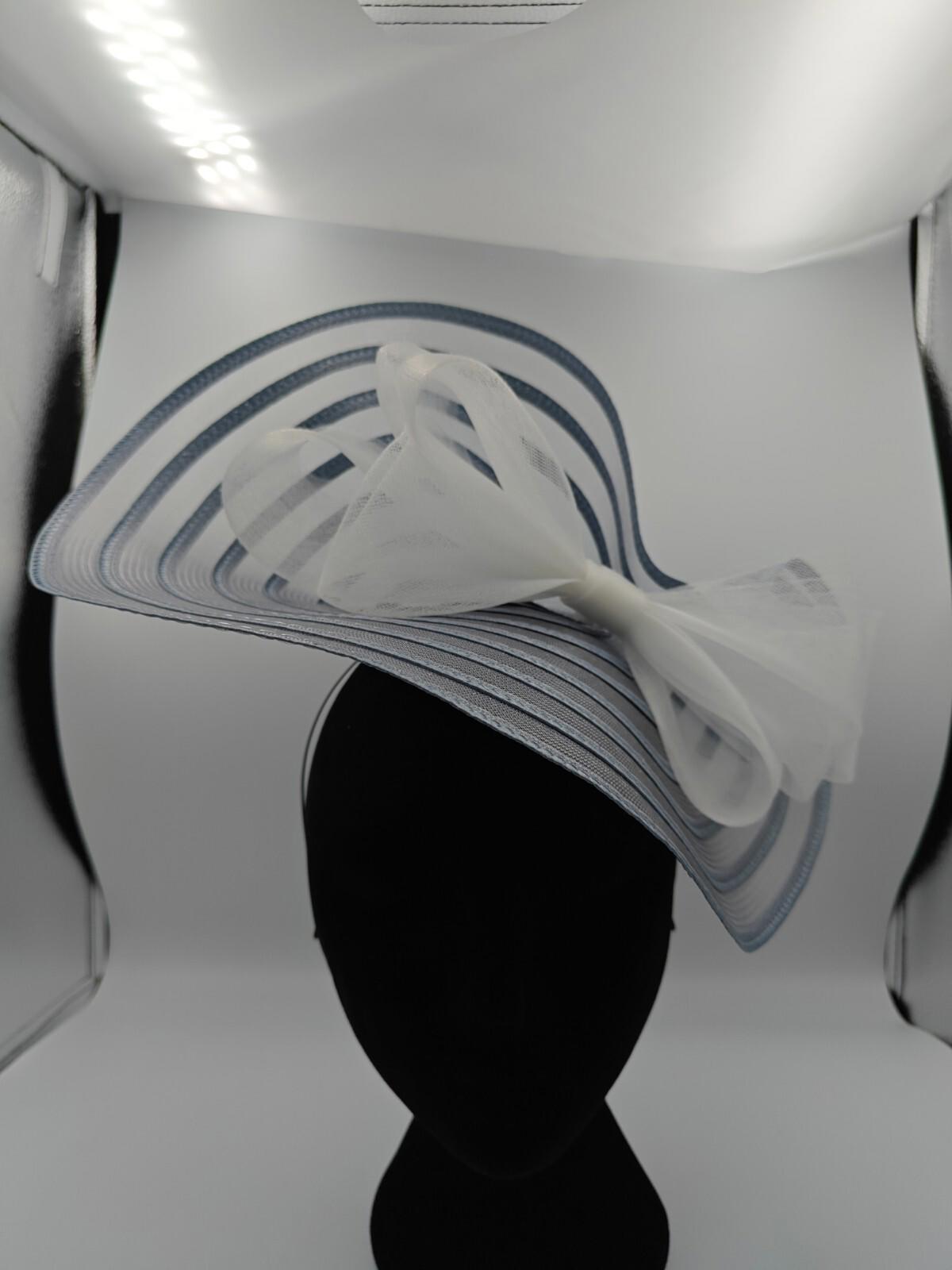 grey white bow straw fascinator millinery burlesque headband wedding hat